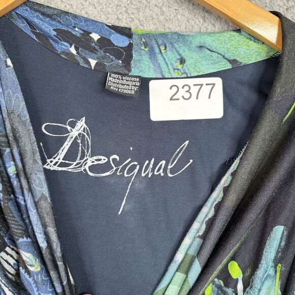 Desigual Womens Dress Size Large Blue Floral Sleeveless Drape Neck Style 40V2148 - Picture 9 of 15